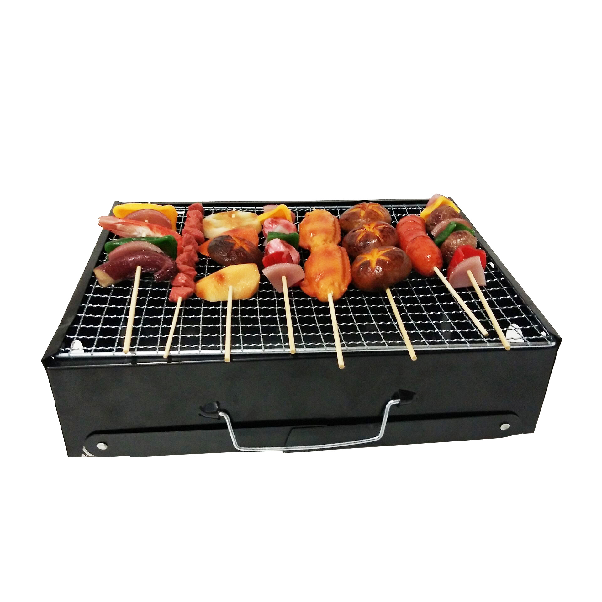 Suministro directo de fábrica portátil pequeña Parrilla de barbacoa de acero negro al aire libre barbacoa de carbón estufa barbacoa plegable estufa