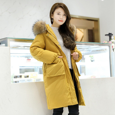 2018新款羽女中长款韩版超大毛领代发加厚时尚外套大口袋羽绒服|ms
