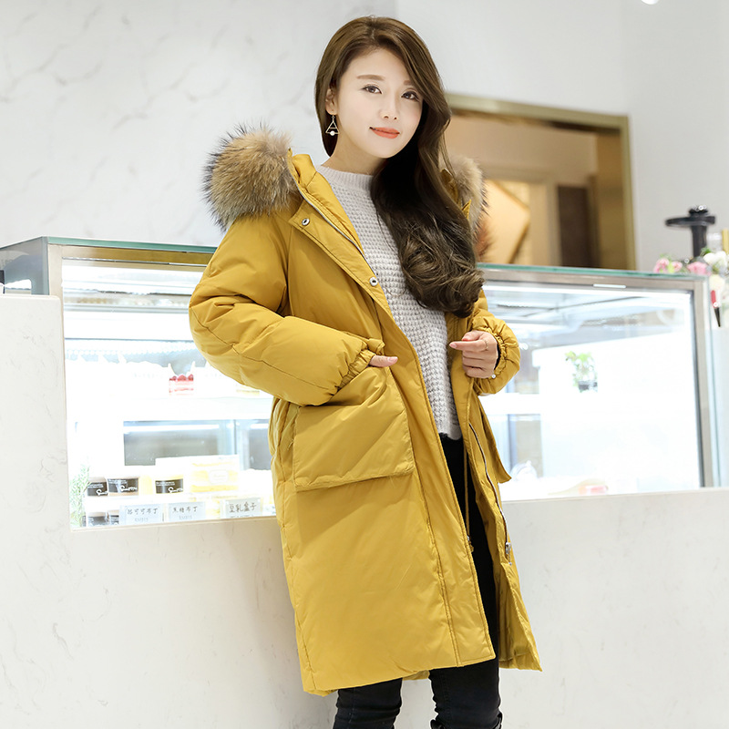 2018新款羽女中长款韩版超大毛领代发加厚时尚外套大口袋羽绒服|ms