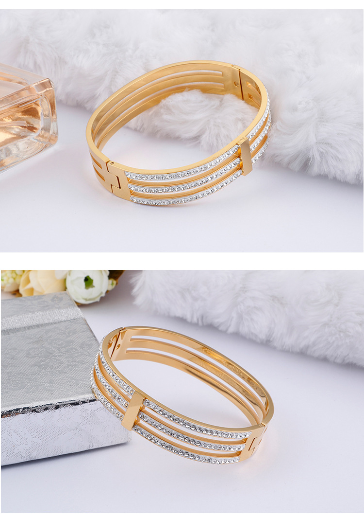 Fashion Geometric Titanium Steel Bangle Inlay Rhinestones Stainless Steel Bracelets display picture 8