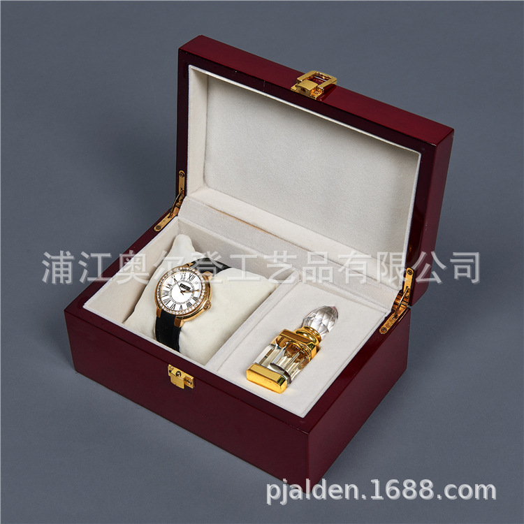 Baked lacquer essential oil wooden box crystal perfume bottle 3ml custom sea cucumber wooden box high-end watch gift box packaging box red detail image 1