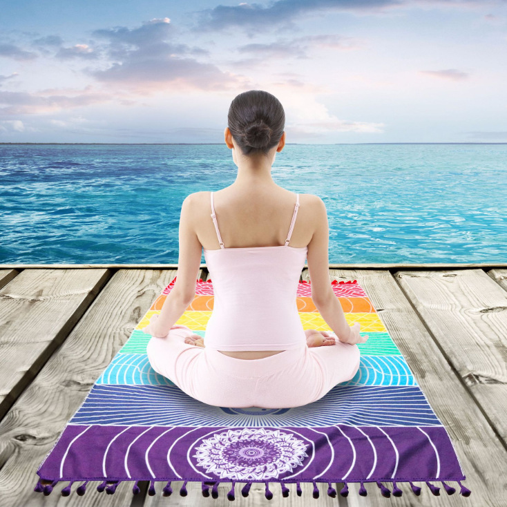 跨境货源 彩虹沙滩巾生命轮挂毯 纯棉毛巾料 提供亚马逊，ebay UP