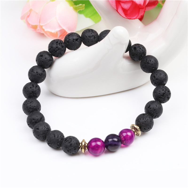 8mm Natural Line Agate Bracelet Colorful Seven Chakra Energy Yoga Beads Bracelet display picture 33