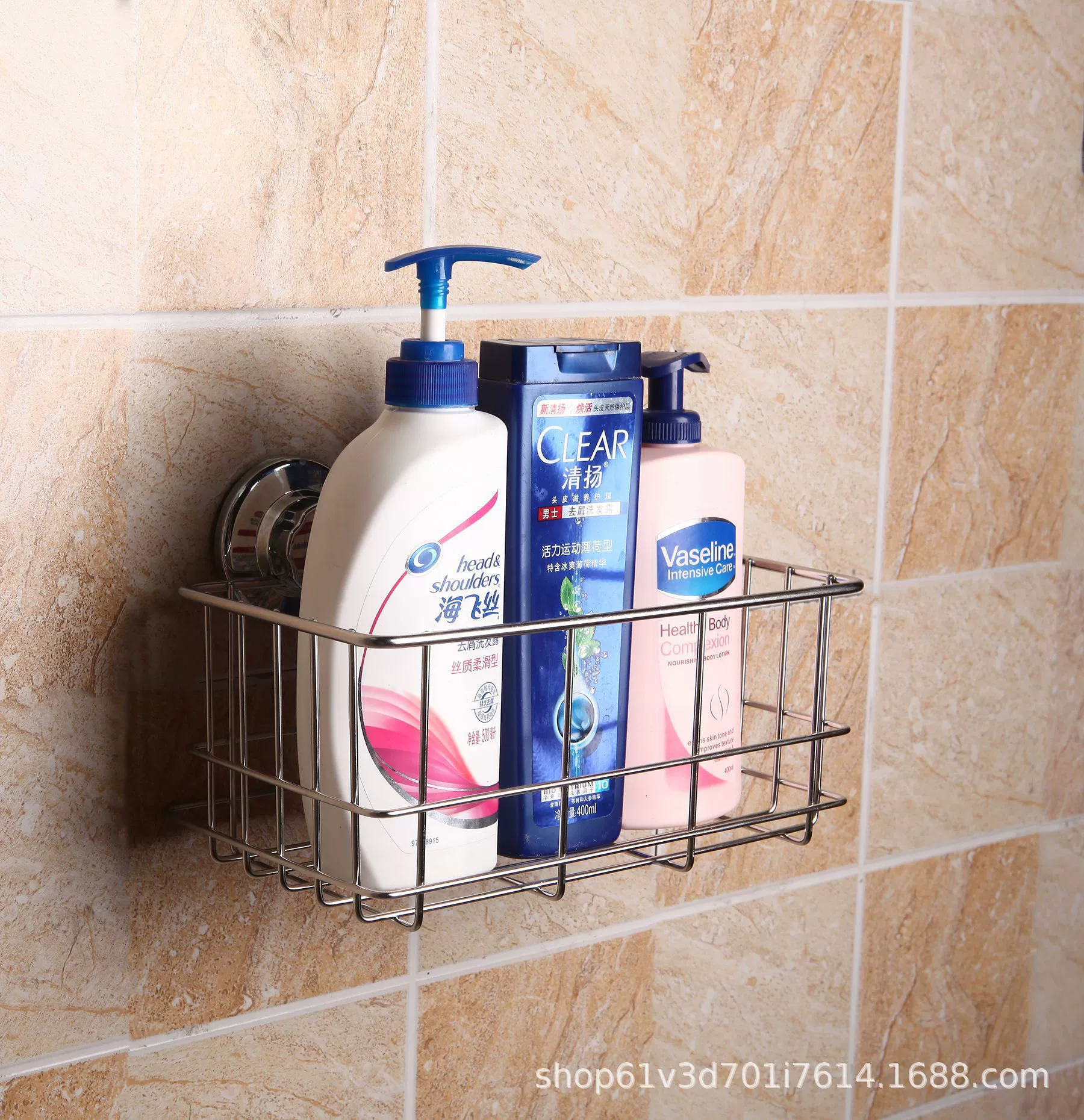 Bathroom kitchen shelf, bathroom suction cup 304 stainless steel storage corner frame hanging wall free punching