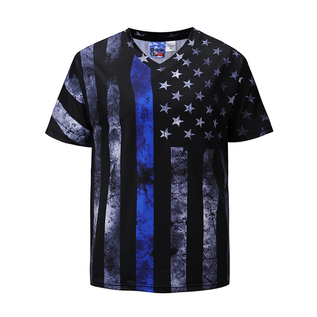 Summer V-necked new shirt 3D Star-Spangled Banner printed T-shirt 
