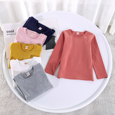 韩版儿童纯色纯棉打底衫2021秋冬新款童装中大童秋季圆领打底衣|ms