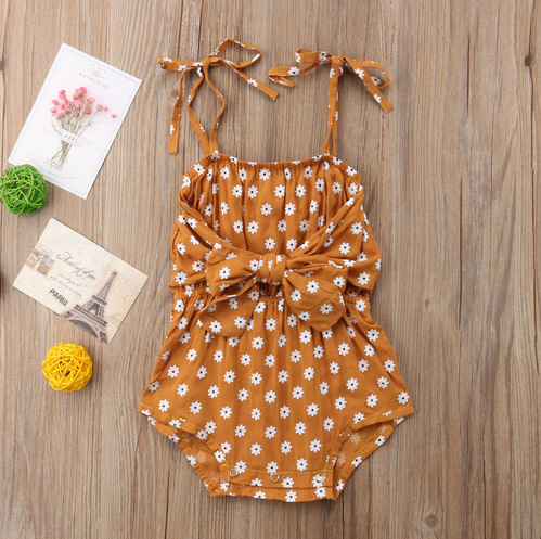 Leora Summer Romper | Newborn Baby Girl Strap Bowknot Floral Romper Polka Dot Jumpsuit Outfits Sunsuit