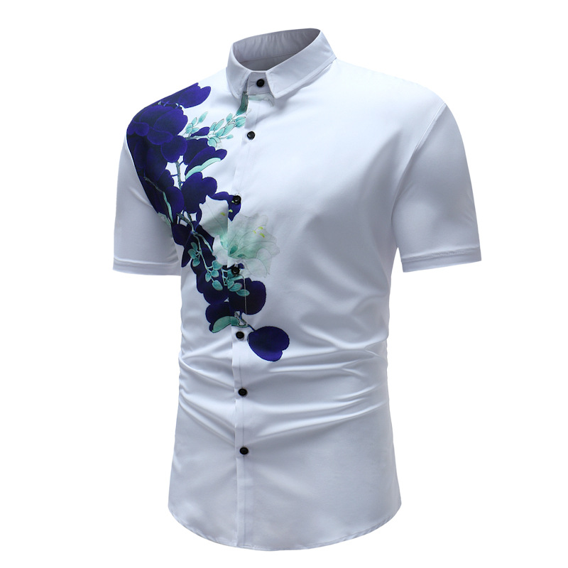 速卖通eBay爆款外贸跨境男装大码短袖衬衫3D数码印花短袖衬衫男潮