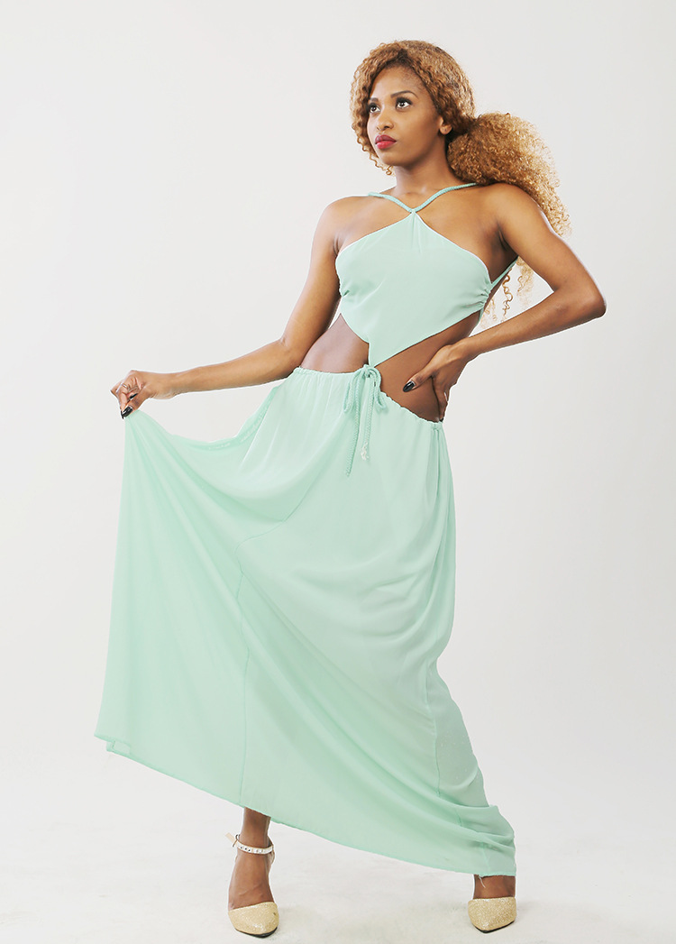 Backless Tie Detail Maxi Dress Chiffon Fabric Loose Fit Beachwear Style Perfect for Summer Occasions Wholesale
