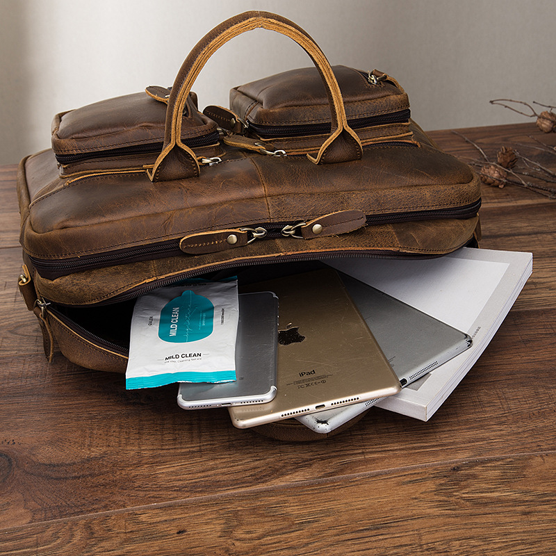9683746965 2068518898 Men Oil Waxy Leather Antique Design Business Travel Briefcase Laptop Bag Fashion Attache Messenger Bag Tote Portfolio Male k1013