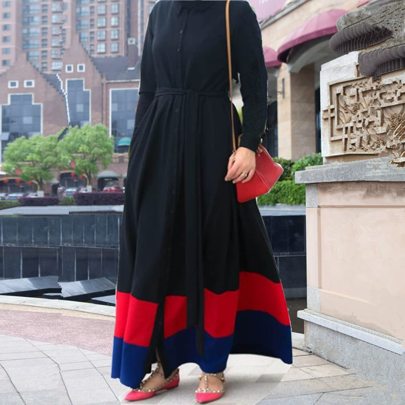 LR118 cross-border e-commerce Middle Eastern Turkish color-blocked cardigan robe light and loose splicing extra large size