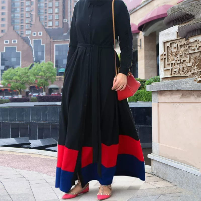 LR118 cross-border e-commerce Middle Eastern Turkish color-blocked cardigan robe light and loose splicing extra large size