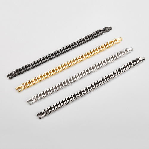Hot-selling classic retro stainless steel bracelet with Cuban four-sided chain, popular both domestically and internationally.