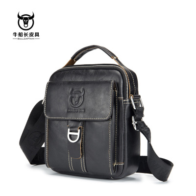 Captain Leather goods man Vertical section genuine leather Trend leisure time fashion One shoulder Messenger Top layer leather multi-function Small bag