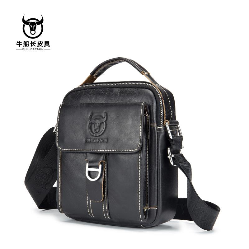 Captain Leather goods man Vertical section genuine leather Trend leisure time fashion One shoulder Messenger Top layer leather multi-function Small bag