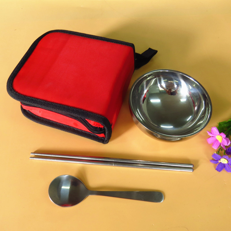 促销不锈钢餐具 便携碗筷勺套装 折叠勺 折叠筷子餐具|ms