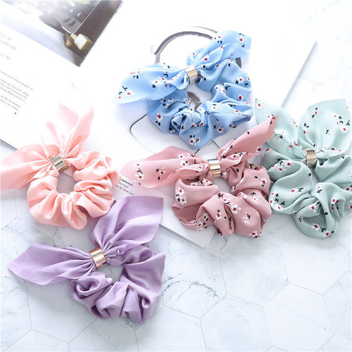 Japanese and Korean version of new cross-border large intestine ring hair rope rabbit ears knotted floral fabric ring women's hair accessories wholesale manufacturer