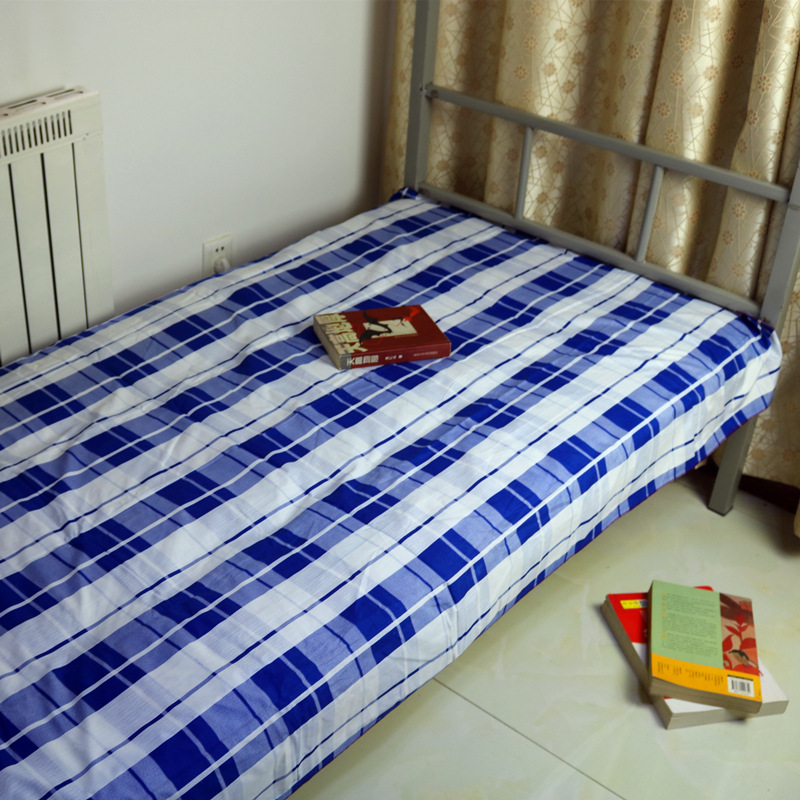 厂家蓝白格床单学生宿舍上下铺单人钻石绒三件套棉床单单件批发|ms