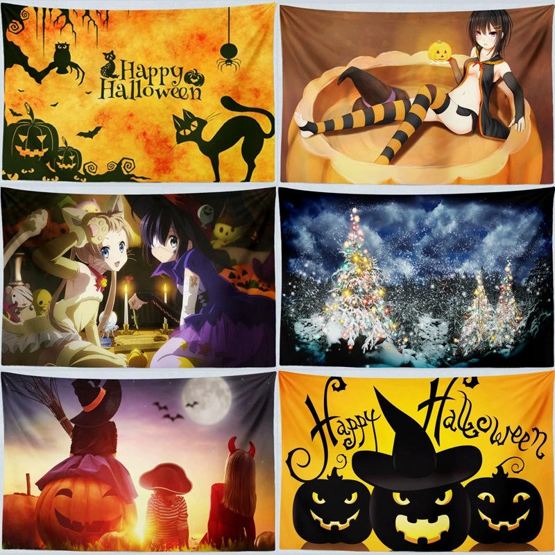 Трансграничные гобелены серии Хэллоуин можно использовать как скатерти, простыни, пляжные полотенца, травяные одеяла для кемпинга можно использовать как карты клиентов.