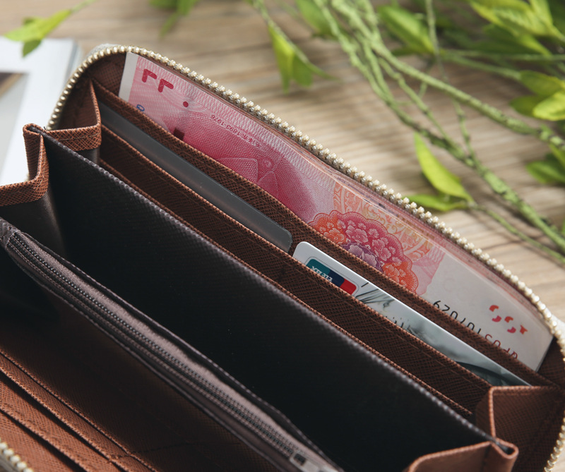 72g Weight Polyester Lining Material Zipper Closure Type Business Occasion Pu Leather Material Solid Color Pattern Unisex Gender Square Shape Khaki, Rose Red, Pink, Purple, Blue, Silver, Bronze, Black Color Korean Woven Pattern Wallet 17