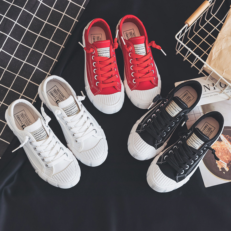 远步2019春季新款低帮纯色帆布鞋女学生套脚小白鞋韩版潮百搭板鞋|ru