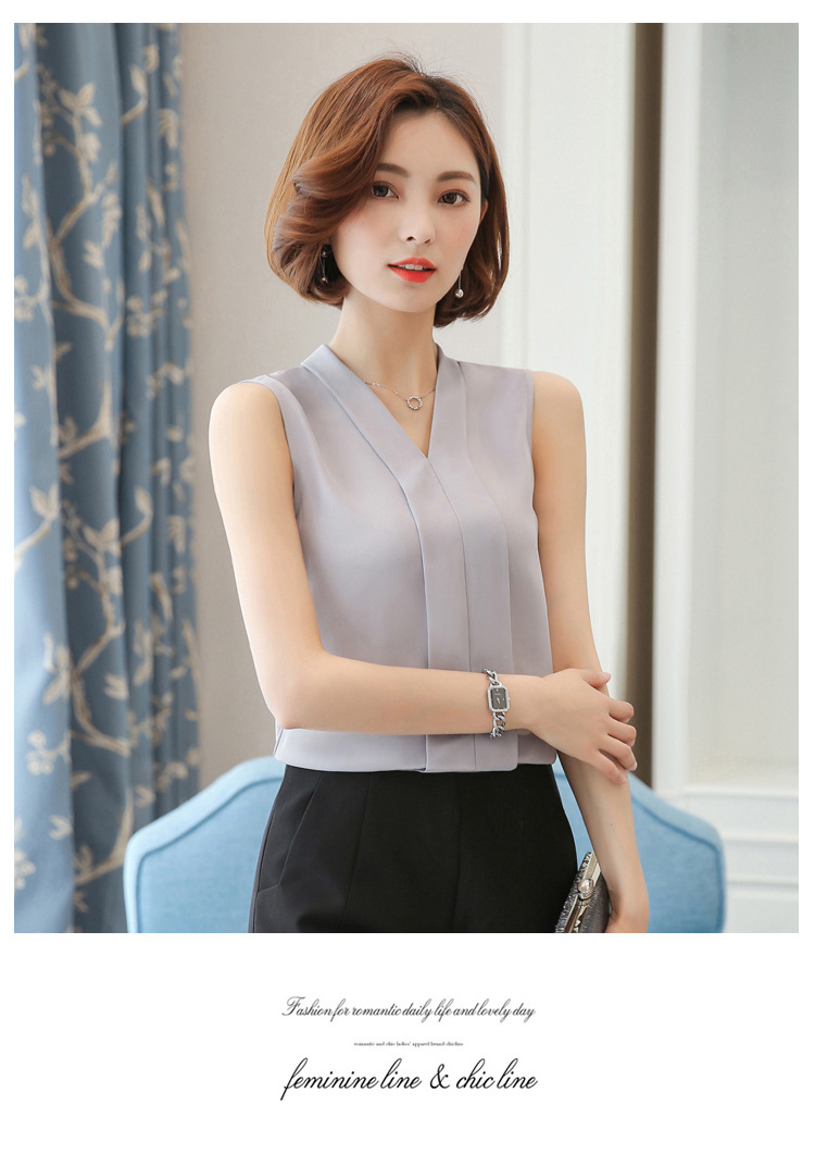 外贸雪纺衫女2022夏季新款时尚背心 V领无袖大码打底女装上衣衬衫详情26