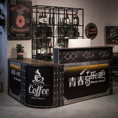 工業風奶茶店收銀台美式餐廳奶茶店櫃台咖啡廳接待前台酒吧吧台