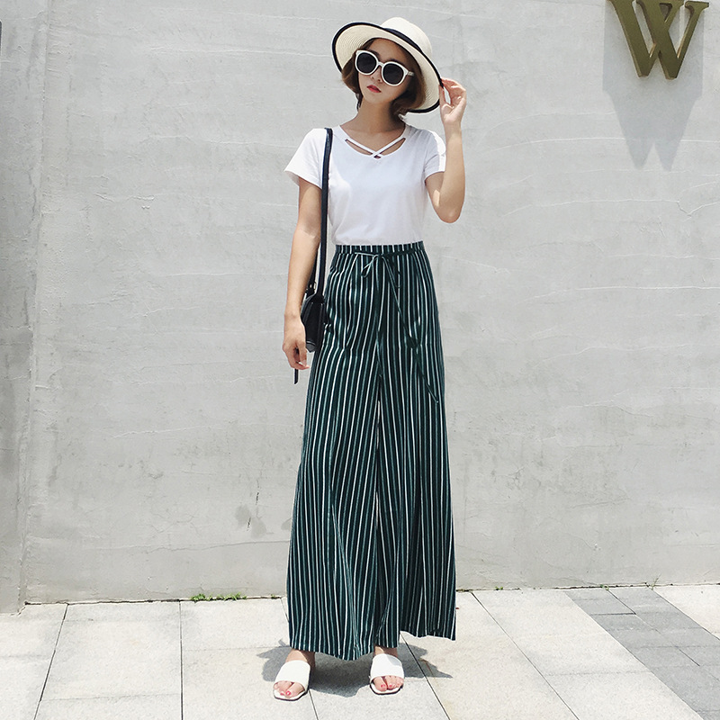 casual striped split wide-leg pants NSJR17280