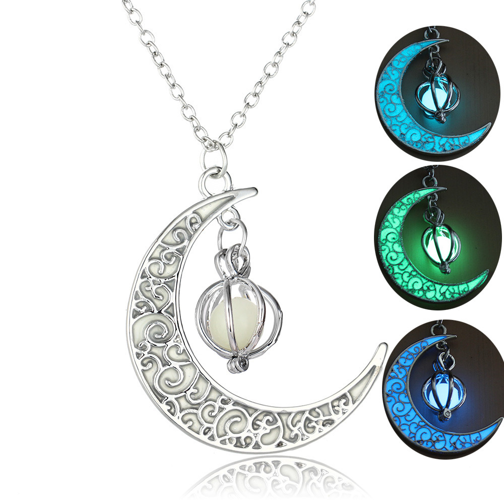Hot Selling Moon Pumpkin Pendant Luminous Stone Luminous womenu0027s Necklace