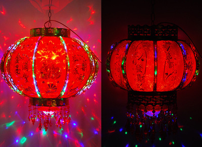 旋转LED七彩走马灯发光水晶塑料福字灯笼阳台 乔迁 新年灯笼厂家