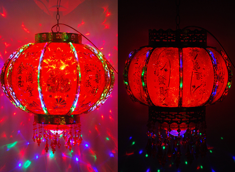 旋转LED七彩走马灯发光水晶塑料福字灯笼阳台 乔迁 新年灯笼厂家