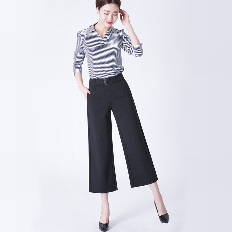 休闲阔腿裤_中年妈妈女裤春季新款九分裤宽松高腰弹力休闲批发