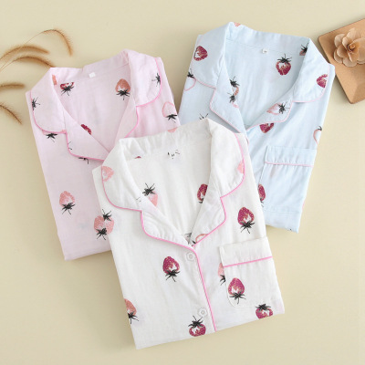 春夏新款女式套装棉双层纱布女款家居服长袖长裤起居服厂家批发|ru