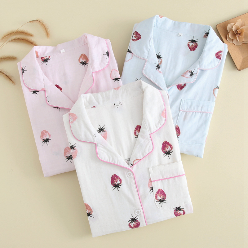 春夏新款女式套装棉双层纱布女款家居服长袖长裤起居服厂家批发|ru