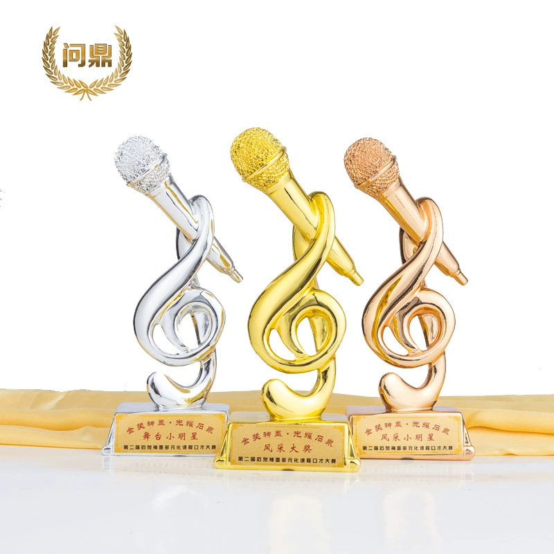 Золотая микрофонная трофей для музыкального талант-шоу, The Voice певец Новое пение ведущий конкурс, Электроплатированный золотой смоляной трофей