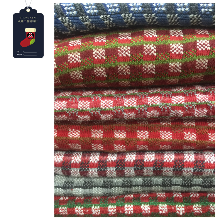 圣诞粗针针织毛线面料圣诞节工艺品雪人老人围巾帽子腈纶提花布料