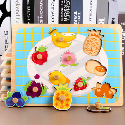 Factory direct sales hand scratching board puzzle children early education educational wooden toys numbers letters fruits geometric shapes