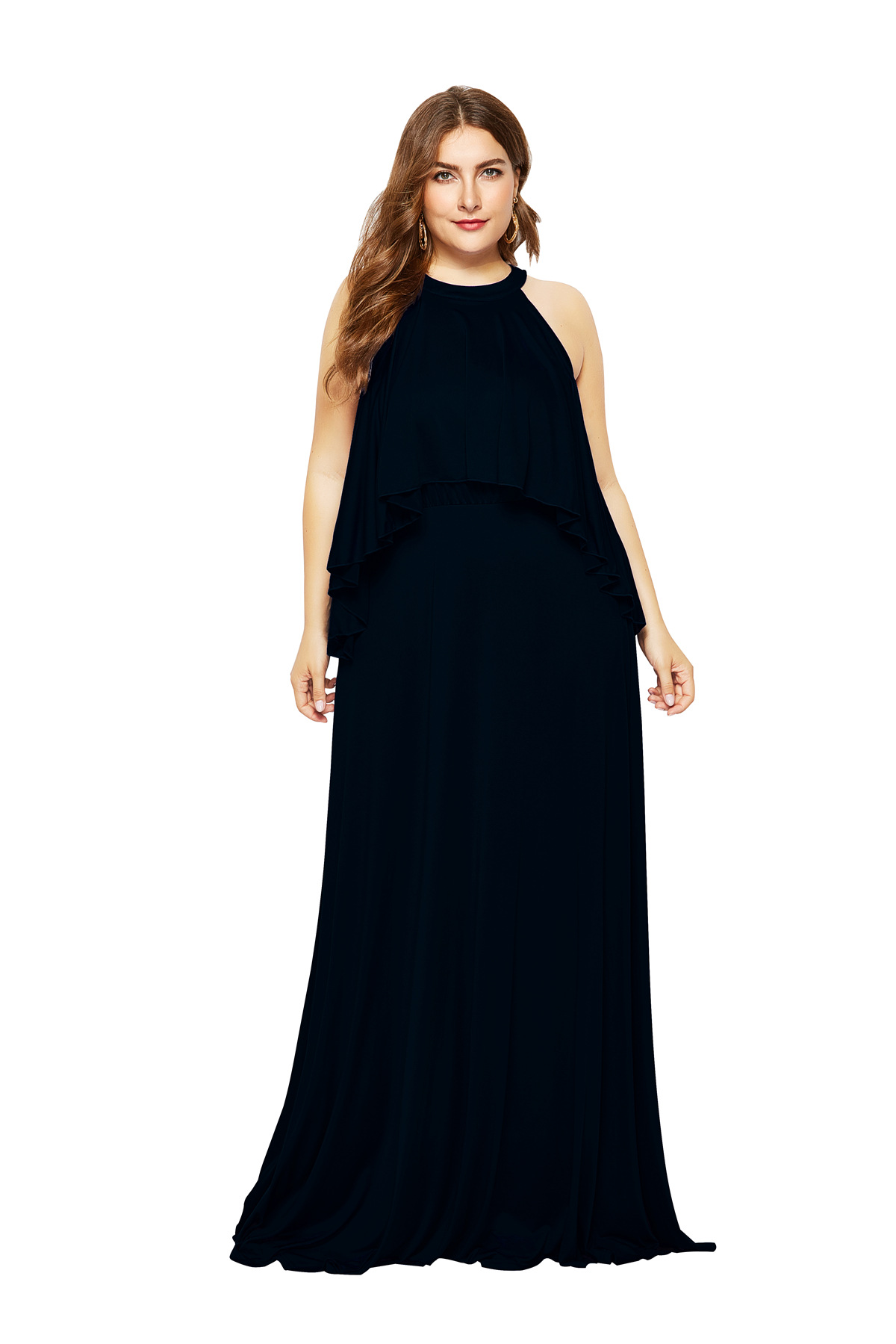 new plus size long hanging neck strapless sleeveless dress NSLM33253