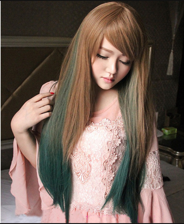 Fashion Gradient Color Wig Black Green Wig Wholesale display picture 1