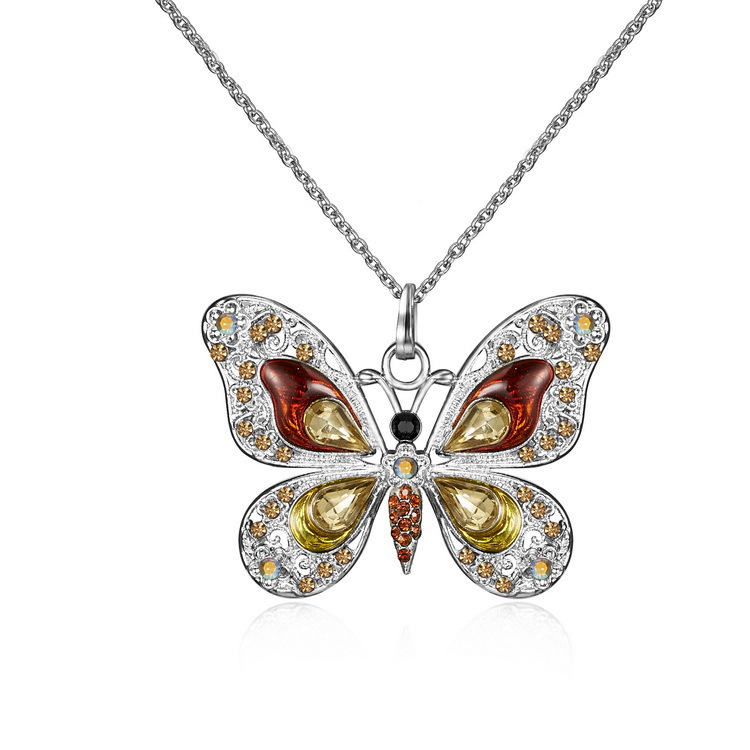 European and American Retro Multi-Color Butterfly Necklace Modern White K Diamond Necklace Factory Direct Sales Animal Pendant