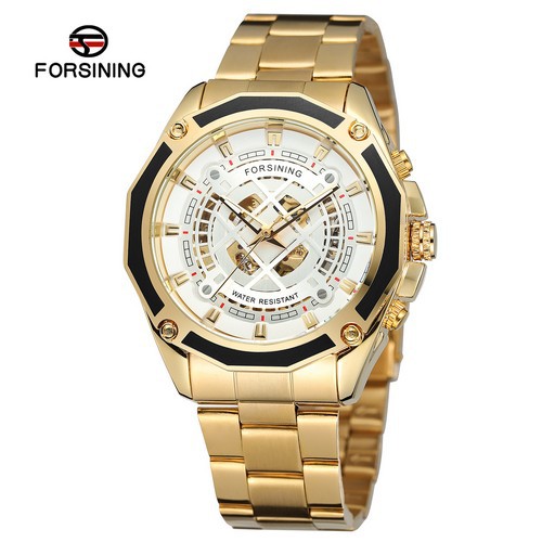 FORSINING fusini 1030 reloj mecánico automático de los hombres de cuerda hueco-hacia fuera transparente Fondo moda reloj mecánico hombres