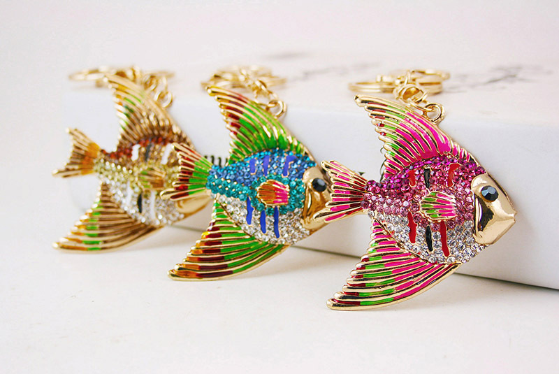 45g Weight Alloy, Metal Material Heart Pattern Unisex Gender Pink, Blue, Gold Color Korean Creative Cute Cartoon Tropical Fish Diamond  Keychain 1