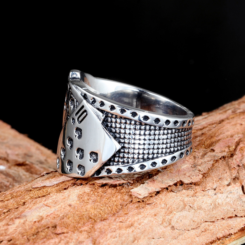 Rings Classification 1 Piece Quantity Street Occasion Titanium Steel Material Poker Pattern Vintage Style Punk Poker Titanium Steel Metal Rhodium Plated Men'S Rings Punk Rings