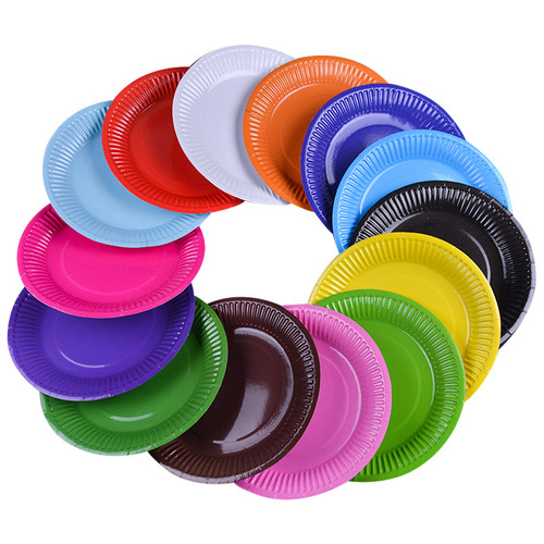 Kanglaile Disposable 9-inch Colorful Cellophane Paper Plate Printing, Art Children's Handicraft DIY Sticker Drawing Paper Plate Art