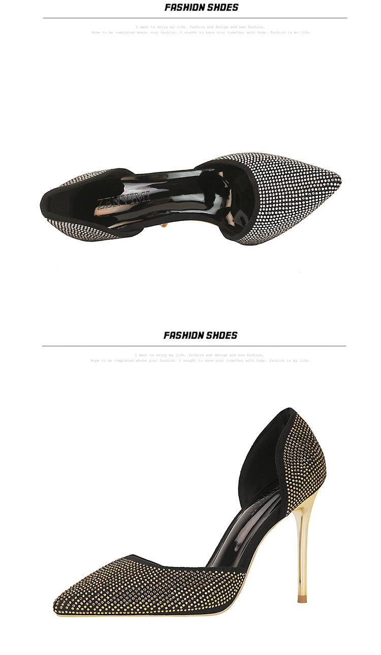 Chaussures à talons hauts super hauts élégantes et élégantes à bout peu profond et pointu avec strass brillants creux pour femmes_voghion.com