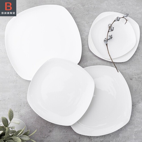 Hotel restaurant pure white Western food plate steak plate square plate dessert plate ceramic tableware can be added with LOGO