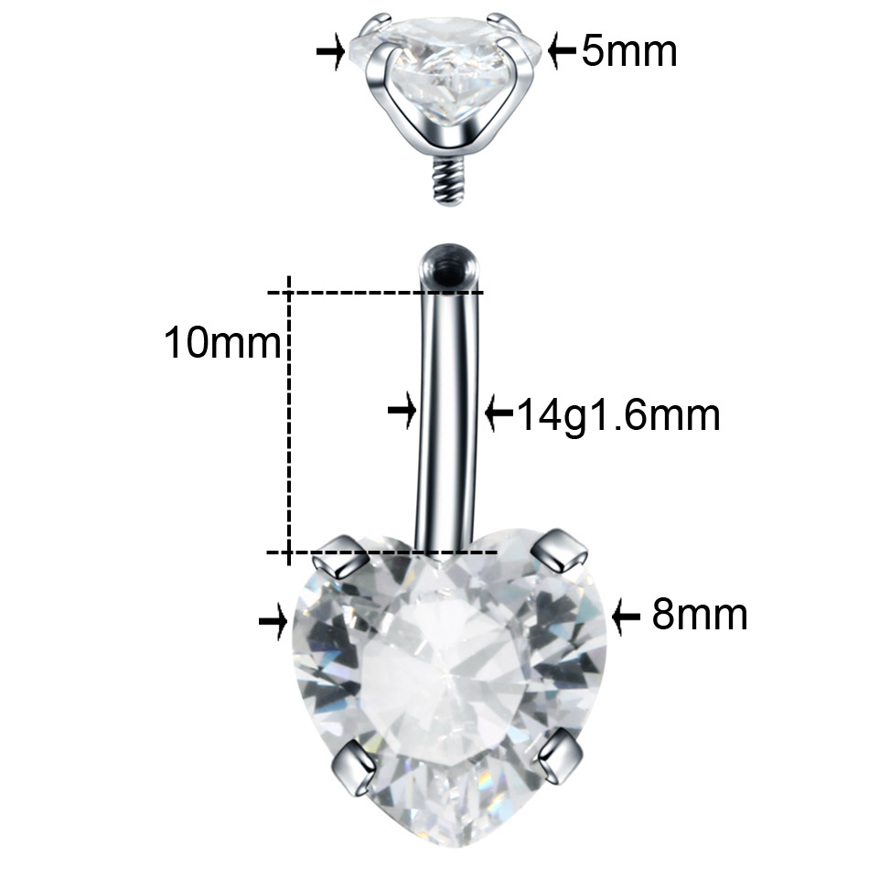Fashion Geometric Heart Shape Stainless Steel Inlaid Zircon Zircon Belly Ring 1 Piecepicture3