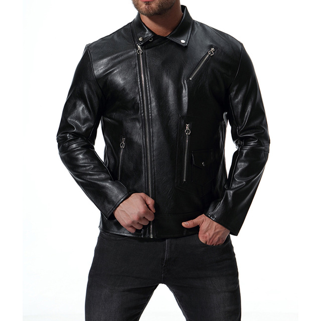 European and American fashionable men’s locomotive multi zip leather coat leather jacket