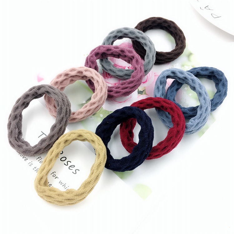 Korean version of the bold seamless towel ring hair ring high elastic jacquard wavy net grid hair rope skin wholesale