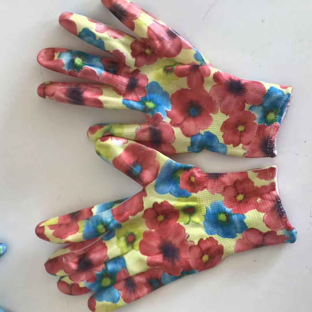 丁腈防护浸胶劳保手套 工作瞬发印花工业丁腈挂胶防滑防割耐磨